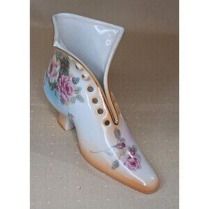 Vintage Porcelain Boot Rose Floral Vase, (Prussia) RS